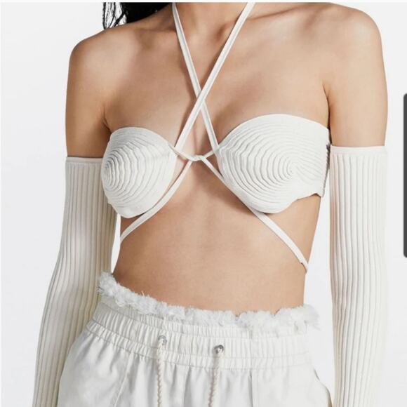 Dion Lee ivory spiral rib bra top with sleeves size 4 - Picture 1 of 8